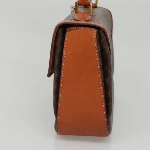 CELINE Macadam Canvas Hand Bag PVC Leather Brown Gold - Picture 4 of 15